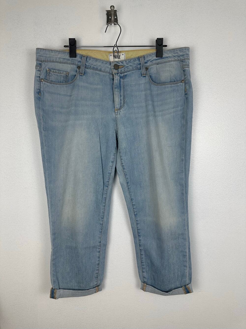 PAIGE Women's Jimmy Jimmy Crop Boyfriend Jeans light blue indigo wash 32